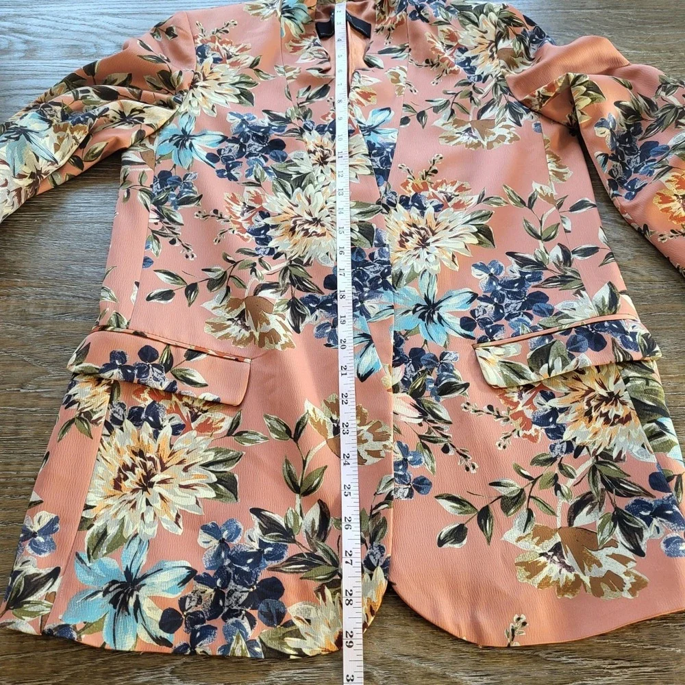 Zara Basic Floral Blazer Salmon Pink Split Bell Sleeve Open Front Jacket Small